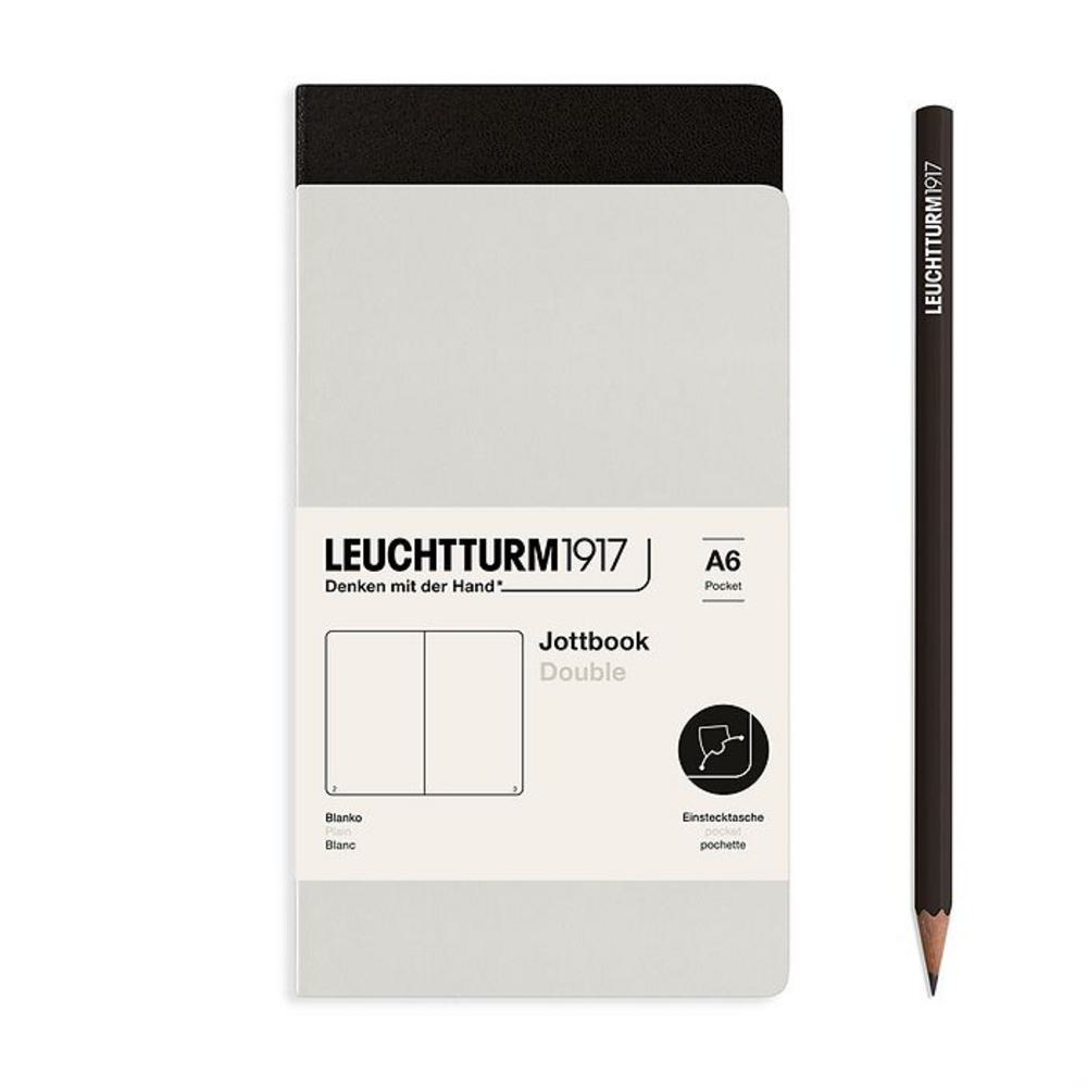 Leuchtturm, Grey, Journal, Art & School, A6, Plain, Jottbook Double, Light Grey & Black, 724305